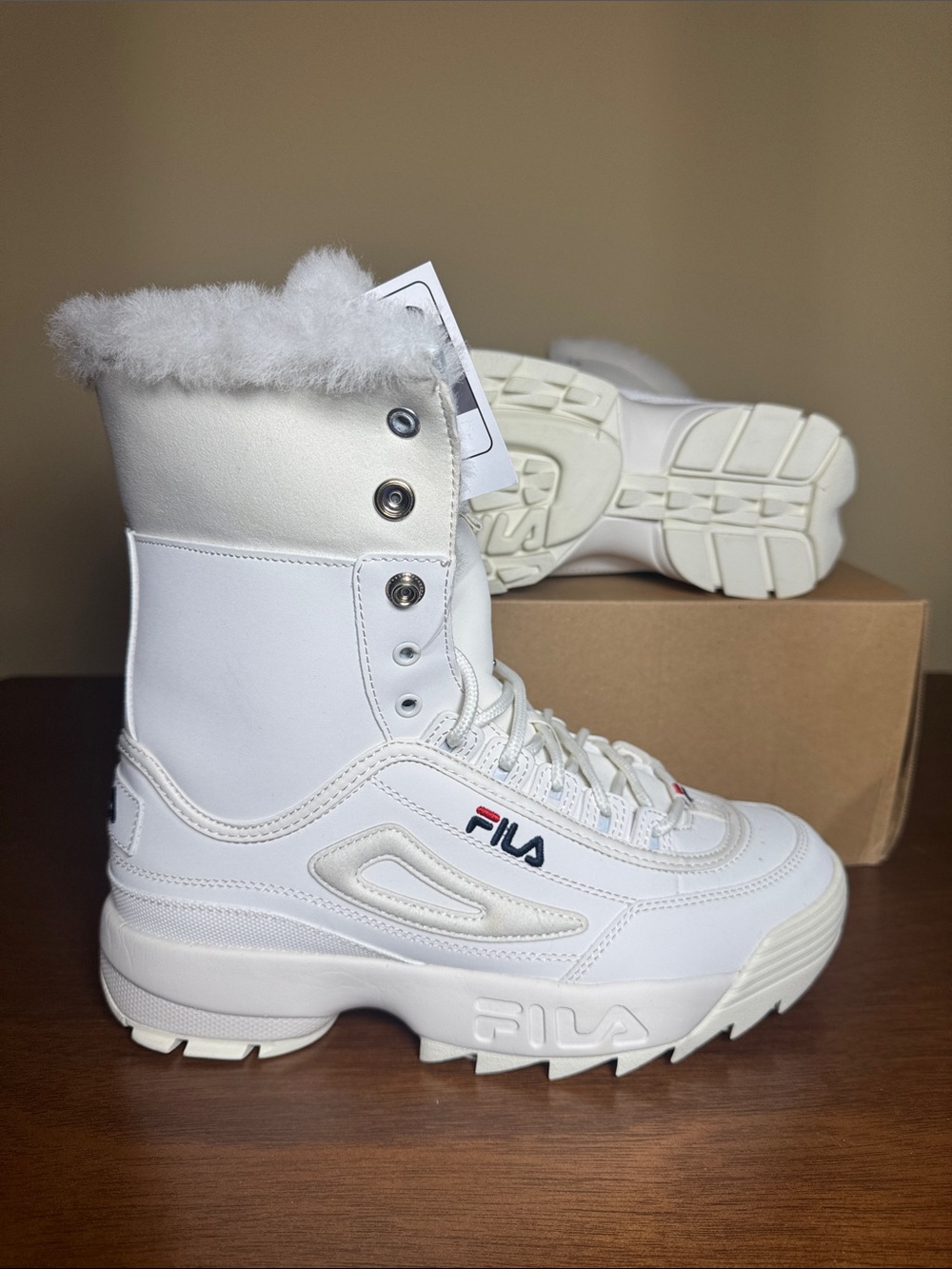 Fila Disruptor Women's White Faux-Fur Platform Winter Boot (New)
